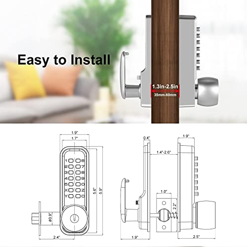 Mechanical Keyless Door Lock - No Electronic,Keypad Door Lock with Handle, Easy to Install,Suitable for Garages, Hotels, Offices, Warehouses