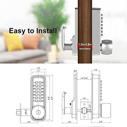 Mechanical Keyless Door Lock - No Electronic,Keypad Door Lock with Handle, Easy to Install,Suitable for Garages, Hotels, Offices, Warehouses