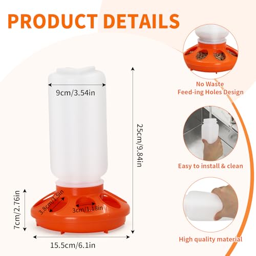 Chicken Feeder and Waterer Kit, 1L Feeder and 1.5L Waterer with 3 Heights Adjustable Legs,Poultry Feeder and Hanging Drinker No Spill/Waste for Chicken Coop, Ducks, Birds