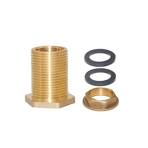 Joywayus 1" Female 1-1/4" Male Soild Brass Water Tank Connector Bulkhead Tank Fitting With 2 Rubber Ring Stablizing - size: 1" Female - 1-1/4" Male