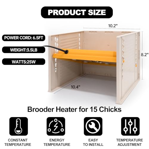 Brooder Heater for Chicks - Chick Brooder Plate with Adjustable Temperature Height Adjustable Chick Warmer for 11 Chicks Heater