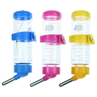 3 Pack Hamster Water Feeder Bottle, 125 ml No-Drip Small Animals Water Dispenser, Pet Hanging Water Bottle for Guinea Pigs, Bunny, Chinchillas, Rabbit