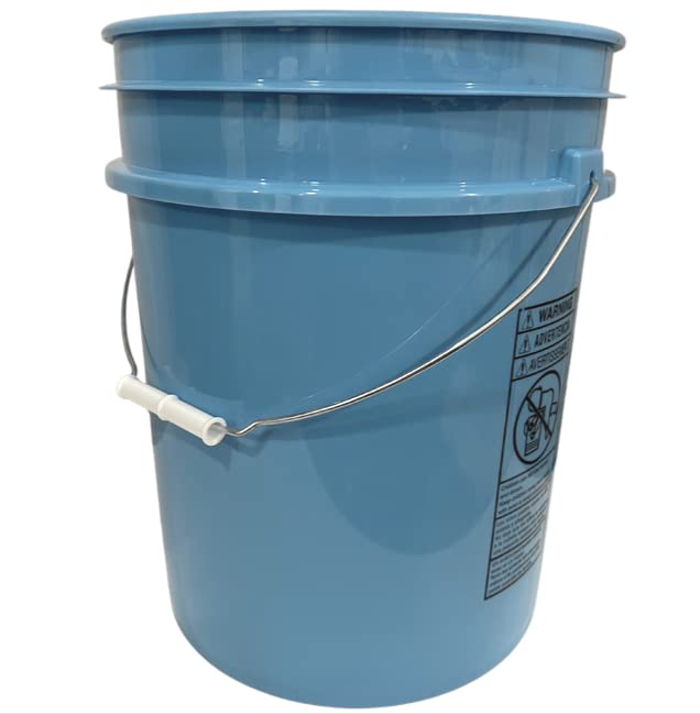 House Naturals 5 Gallon Food Grade Plastic Bucket with Screw on Air Tight Lid, Made in USA pails (Pack of 3) (Light Blue- Green Lids)
