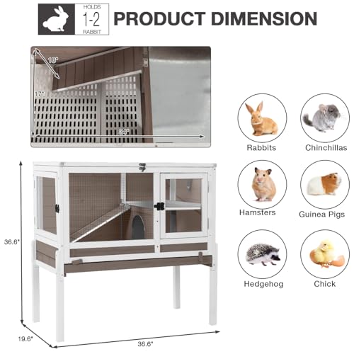 Wooden Guinea Pig Cages Indoor with Plastic Floor and Pull Out Tray, Two-Story Rabbit Cage with Anti-Chewing Ramp, Bunny Hutch with Detachable Stand, Small Animals Cage Habitat (Brown) - color: Brown