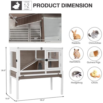 Wooden Guinea Pig Cages Indoor with Plastic Floor and Pull Out Tray, Two-Story Rabbit Cage with Anti-Chewing Ramp, Bunny Hutch with Detachable Stand, Small Animals Cage Habitat (Brown) - color: Brown