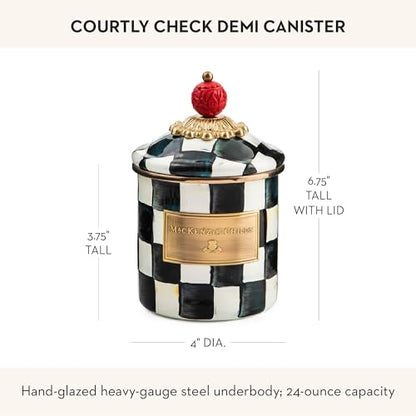 MACKENZIE-CHILDS Enamel Canister, Versatile Kitchen Storage Container for Flour and Sugar, Demi, 24-Ounce Capacity, Black-and-White Courtly Check - color: Courtly Check