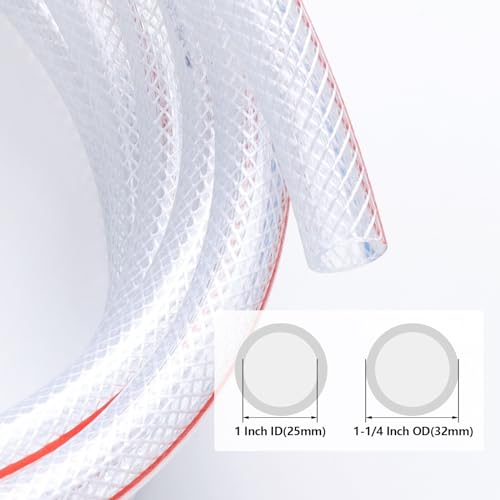 Eoiips 1” ID PVC Braided Clear Flexible Vinyl Tubing, 1" ID x 1-1/4" OD Heavy Duty Reinforced Vinyl Hose Tube for Water, Oil & Liquid Transfer, 15FT - size: 1" ID, style: 15FT