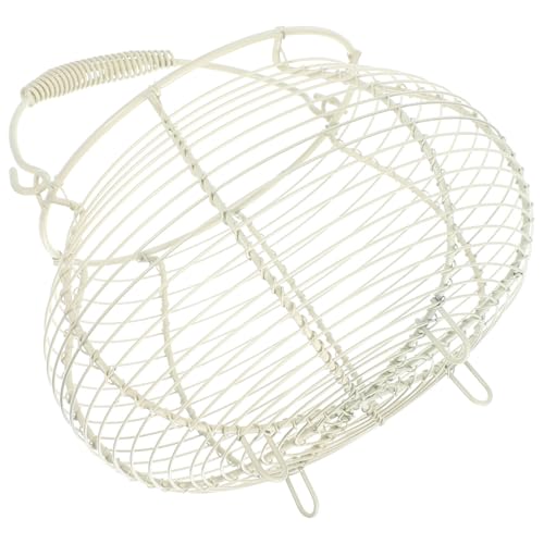 Vintage White Iron Wire Fruit Basket with Handle, Woven Egg Storage Basket for Kitchen Countertop, Sturdy Fruit Bowl for Fresh Produce and Egg Collection