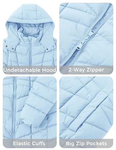 wantdo Women's Puffer Jacket Warm Padded Winter Coat Long Quilted Jacket (Available in Plus Size) - color: Light Blue, size: Medium