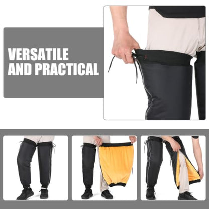 1 Pair Windproof Hiking Leg Gaiters for Men, Black Pu Material Calf Sleeves with Reflective Features, Thickened Warm Leg Covers for Motorcycle and Electric Bike Riding
