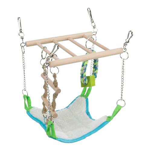 Trixie Small Animal Suspension Bridge, Hanging Cage Accessory with Hammock and Climbing Toys - Ladder and Ring, Ideal for Rats, Ferrets, Guinea Pigs, Mice - color: Blue