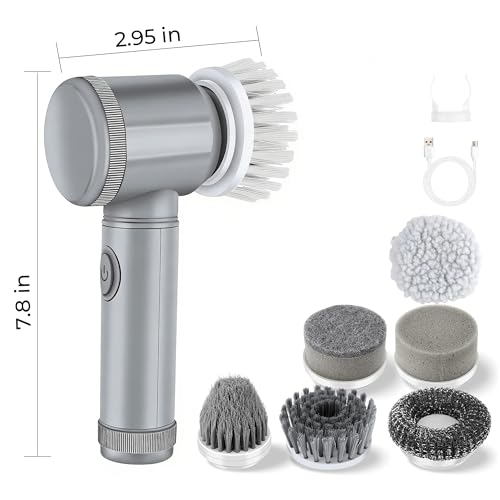 Electric Spin Scrubber for Horse Stall & Home – Cordless Power Scrubber with 5 Stiff & Soft Brush Heads, IPX7 Waterproof – Handheld Cleaner for Horse Water Buckets, Feed Troughs, Muddy Boots