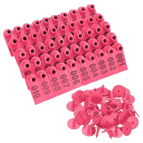 M METERXITY 100-Pack Sheep Ear Tags 001-100 Number, TPU Livestock Ear Tags for Cows/Sheep/Cattle/Pig, Farm Animal Identification Markers [Rose Red] - color: Rose Red