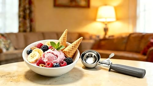 TOPKITCHEN Commercial-Grade Ice Cream Scoop 4 oz, 18/8 Stainless Steel Cookie Scoop with Plastic Handle, Portion Control Disher Scoop for Bakeries, Restaurants & Dessert Shops, #8, Grey - size: 4 oz - Grey