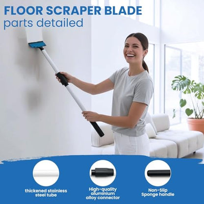 KATARY Razor Blade Floor Scraper, Wall Tile Scraper Tool with Razor Blade with Tool Bag and 3-Piece Cleaning Brush Set - Grout, Concrete and Glue Remover Kit
