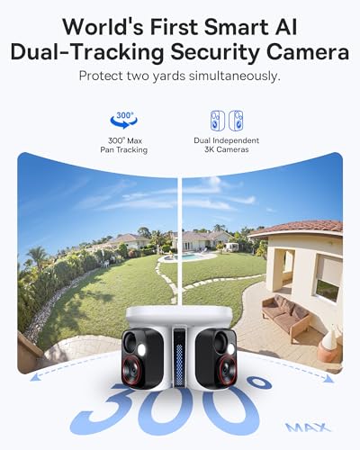 Baseus X1 Pro Dual-Tracking Solar Security Camera Outdoor Wireless, Dual 3K AI Cameras, 300° Pan, Color Night Vision, 8× Zoom, Local Storage up to 512GB, IP65, No Subscription - color: White