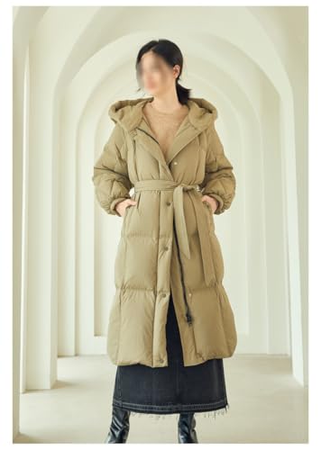 Women's Long Down Jacket Winter Loose White Duck Knee Length Warm And Thick Khaki Coat - size: Large