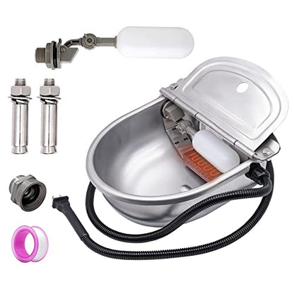 MINYULUA Automatic Heated Dog Water Bowl Stainless Steel Pet Thermal-Bowl Livestock Waterer Constant Temperature Dispenser for Dogs Cow Horse Pig Sheep Chicken Outdoor Drinking