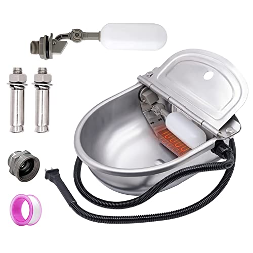 MINYULUA Automatic Heated Dog Water Bowl Stainless Steel Pet Thermal-Bowl Livestock Waterer Constant Temperature Dispenser for Dogs Cow Horse Pig Sheep Chicken Outdoor Drinking