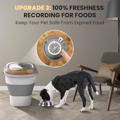 32-35 Lbs Dog Food Storage Container,Collapsible Dog Food Container with Transparent Airtight Lid,Wheels,Date Track,Pet Food Storage Container for Rice,Flour,Sugar,Scoop And 2PCS Containers - color: Clear/35 lbs