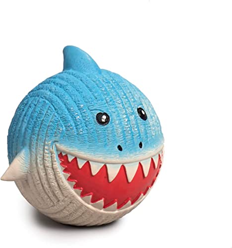 HuggleHounds Finn The Shark Ruff-Tex Ball - Dog Toy, Rubber, Squeaky, Heavy Duty, Small, Medium & Large Dogs, All Breeds - size: Small, style: Finn the Shark