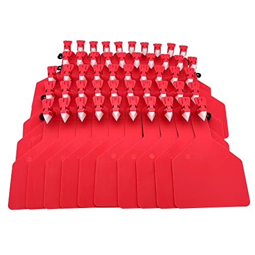 50 Pcs One-Piece Blank Cattle Ear Tags TPU Flexible Livestock Identification for Cow Sheep Goat Pig, Large Size Tagging Farm Animal Supply (Red) - color: Red