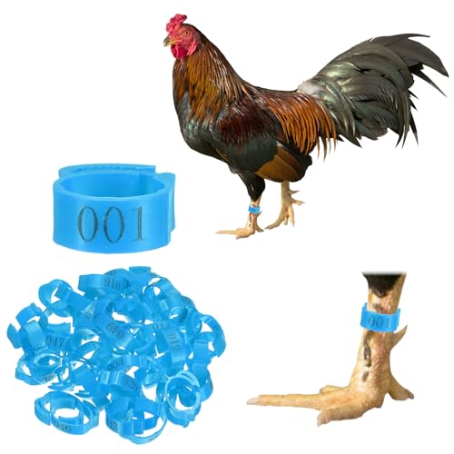 Generic 50-Pack Adjustable Chickens Leg Bands, 17-22 mm Plastic Poultry Identification Chicken Leg Rings for Turkey/Duck/Goose/Chicks, Colorful Numbered Foot Clip on Tags [Blue]