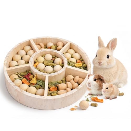 Bunny Foraging Toy, Natural Wood Rabbit Enrichment Toys for Boredom, Interactive Slow Feeder & Chew Toys for Rabbits, Hamsters, Chinchillas & Guinea Pigs