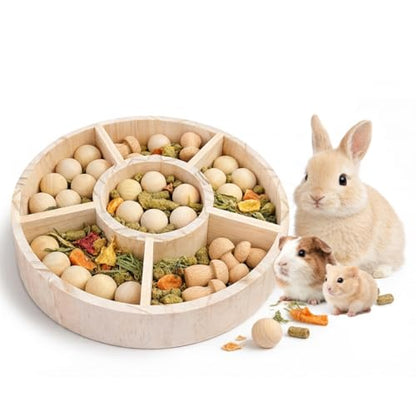 Bunny Foraging Toy, Natural Wood Rabbit Enrichment Toys for Boredom, Interactive Slow Feeder & Chew Toys for Rabbits, Hamsters, Chinchillas & Guinea Pigs