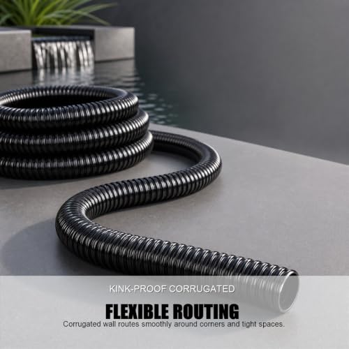 1-1/4 Inch Pond Tubing, 20ft Black Corrugated Flexible PVC Pond Hose with 4 Stainless Steel Hose Clamps, Kinkproof and Strong for Pond Pump Fountain Garden Waterfall. - size: 1-1/4" ID, style: 20 ft