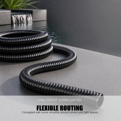 1-1/4 Inch Pond Tubing, 20ft Black Corrugated Flexible PVC Pond Hose with 4 Stainless Steel Hose Clamps, Kinkproof and Strong for Pond Pump Fountain Garden Waterfall. - size: 1-1/4" ID, style: 20 ft