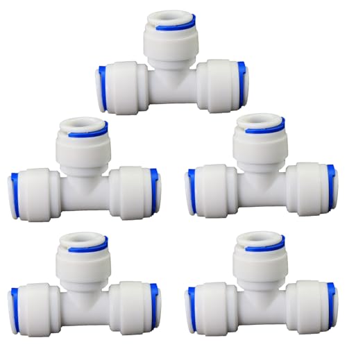 3/8" Push-Fit Tee for RO Water Purifier System, 5 Pcs | T-shaped quick push plastic tee for reverse osmosis RODI water filters & purification systems. 3/8" push-fit joint. - style: 3/8 quick connect three-way connector