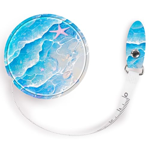 Retractable Mini Tape Measure, Auto-Retract, Premium Leather Tape Measure, Dual-Sided Ruler, Ideal for Fabric Cutting, Body Measurements, and Handicrafts (Blue Starfish) - color: Blue Starfish