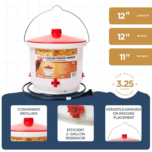 Farm Innovators 2 Pack Heated Chicken Waterer, Poultry Drinker Bucket, 2 Gallon - color: 2 Gallon, size: 2 Pack