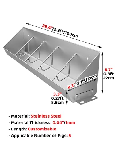 Livestock Feed Trough, 5 8 10 Chamber Hog Feeders for Outside Heavy Duty, Low Height Pig Trough for Watering Equipment, Metal Feeder Pan for Livestock Cattle Horse, L 100CM/39.4"/3.3ft - size: L 100CM/39.4"/3.3ft