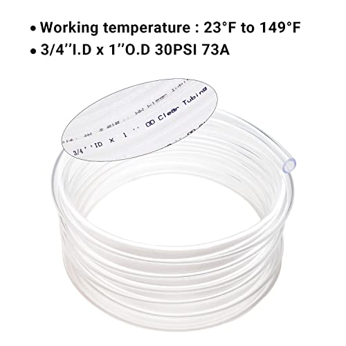 Clear Vinyl Tubing 3/4" ID × 1" OD -25 Ft 30PSI,Flexible Plastic Tubing,Lightweight Plastic Tube,Oil Resistant Hybrid Multipurpose Industrial Vinyl Hose - size: 3/4'', style: 25 feet