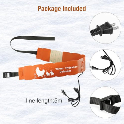 Thermostat Chicken Waterer Heater, Thermo Bucket Belt Heated Strap for 2-5Gal Bucket Chicken Waterers with 6ft Power Cord, 77℉ Automatic Shut-Off, Safe for Outdoor Use, Poultry Water Deicer