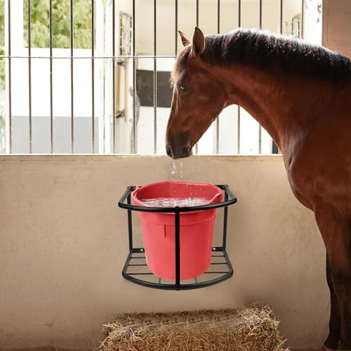 3 Pcs 5 Gallon Heavy Duty Horse Bucket Holder Wall Mounted Metal Water and Feed Bucket Hanger for Horse, Goat, Sheep and Other Livestock, Black