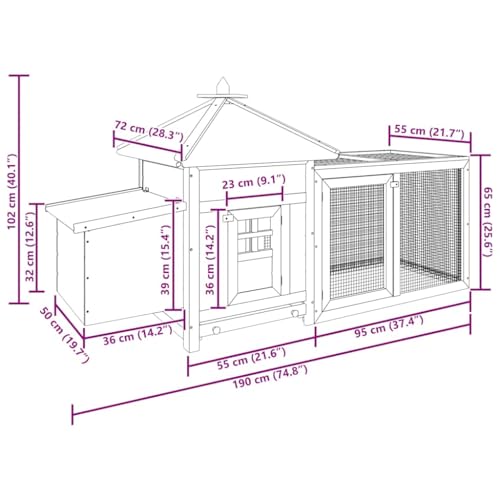 Large Chicken Coop 74.8 x 74.8 x 40.2 in Red Firwood Outdoor Run Hen House Enclosure with Weatherproof Roof, Sturdy Galvanized Frame, Rustic Finish for Backyard, Garden, Farm - color: Red