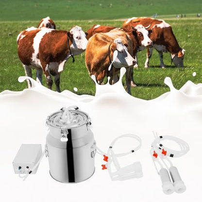 14L Electric Pulsation Milking Machine, Portable Vacuum Pump Milker with Adjustable Pressure Milk Bucket & Tube Cleaning Brushes, Farm Milking Equipment for Cows Goats (14L) - size: 14L