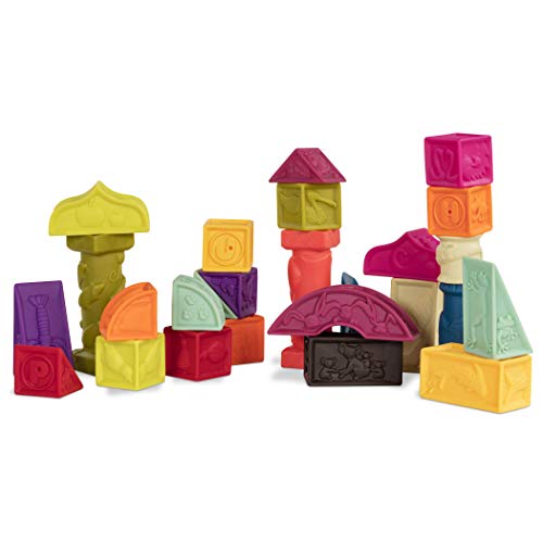 B. toys – Elemenosqueeze – 26 Soft Sort & Stack Baby Blocks with Alphabet – Architectural Building Blocks – Shapes, Letters & Animals – 6+ Months - style: Baby Blocks Set 2