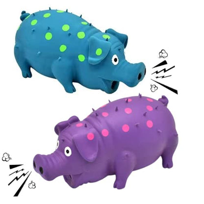 Squeaky Pig Dog Toys, 2 Pack Grunting Pig Dog Toy that Oinks Grunts for Small Medium Large Dogs, Grunting Pig Sound Play Dog Toy - color: Blue and Purple