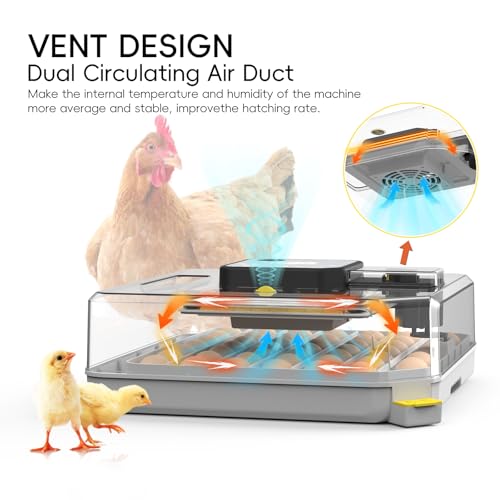 48 Egg Incubator for Hatching Eggs Auto Turning Digital Temp/Humidity Display Built-in Candler & Water Refill LED Candler for Chicken Duck Quail Birds