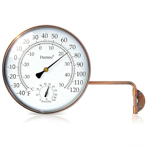 6 inch Outdoor Thermometer for Greenhouse, Garage and Patio. Weatherproof & Decorative Outside Temperature Gauge for Window, Antique Copper with Humidity (Easy-Read Brass Swivel Design)