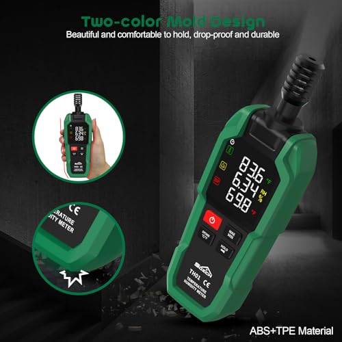 Temperature Humidity Meter, SQECH Digital Hygrometer with Ambient Thermometer,Wet Bulb,Flashlight,Max/Min,Data Hold,High Precision Psychrometer Monitor with Color Backlight for Home Havc