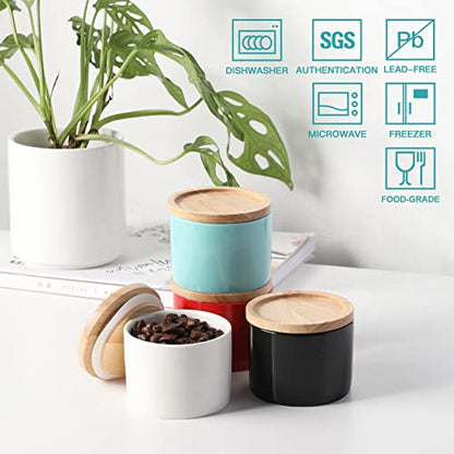 Sweejar Kitchen Canisters Ceramic Food Storage Jar, Stackable Containers with Airtight Seal Wooden Lid for Serving Ground Coffee, Tea, Sugar, Spice and More - 5 Fl Oz(Black) - color: Black, style: 5 Fl Oz (3.3"x2.6")