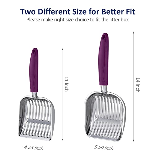 WePet Cat Litter Scoop, Aluminum Alloy Sifter, Kitty Metal Scooper, Deep Shovel, Long Handle, Poop Sifting, Kitten Pooper Lifter, Durable, Heavy Duty, for Litter Box - color: POLISHED Aluminum \ #07 Violet Handle, size: Small
