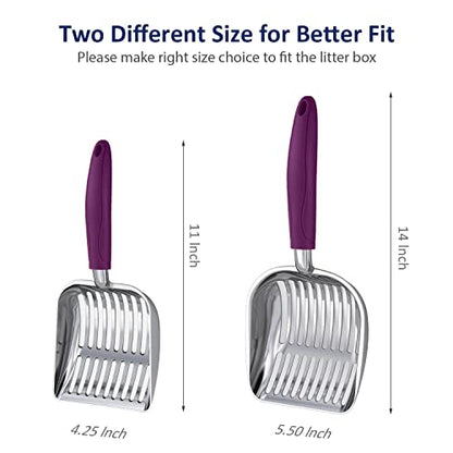 WePet Cat Litter Scoop, Aluminum Alloy Sifter, Kitty Metal Scooper, Deep Shovel, Long Handle, Poop Sifting, Kitten Pooper Lifter, Durable, Heavy Duty, for Litter Box - color: POLISHED Aluminum \ #07 Violet Handle, size: Small