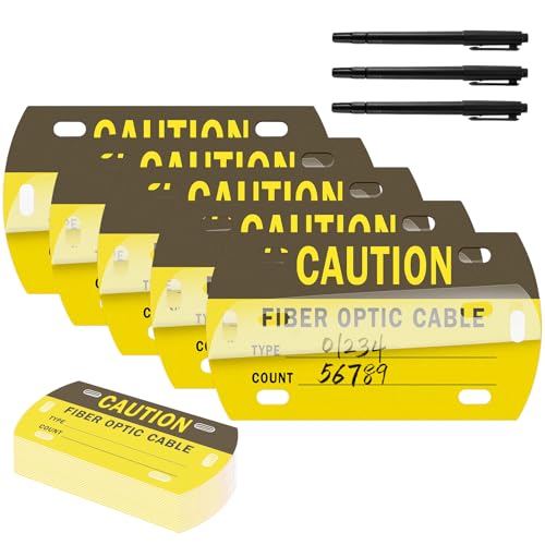 50 Pcs Optic Cable Tag Yellow Waterproof Fiber Cable Marker Tags with 3 Marker Pen 3.5 x 2 Inches HDPE Writable Self-Laminating Labels for Communication Cables Management Maintenance - style: With Text