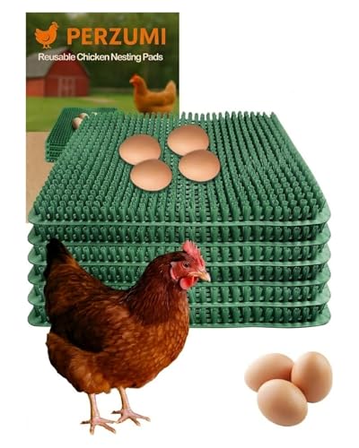6-Pack Washable Chicken Nesting Pads for Chicken Coop, 13x11in Reusable Nest Box Liners, Trim-to-Fit Open-Grid Bedding for Cleaner Eggs, Heavy-Duty Poultry Supplies (Green)